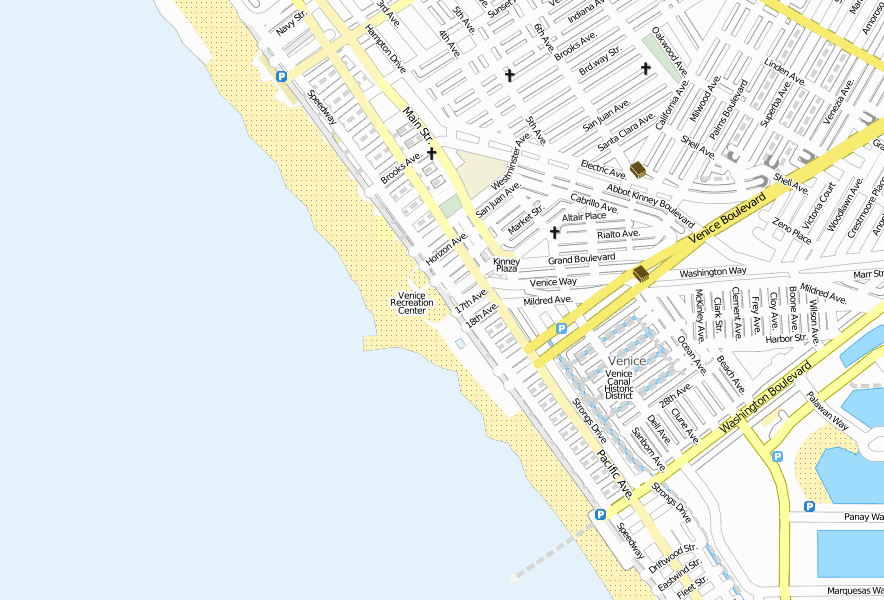 Venice Beach Stadtplan mit Luftansicht und Unterkünften von Los Angeles
