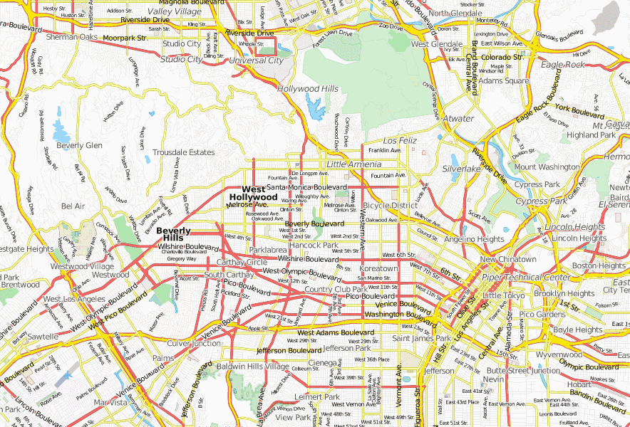 Los Angeles-Stadtplan von Citysam mit Hotels im Stadtplan